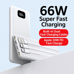 mackertop 66w super fast charging power bank with built in triple cables