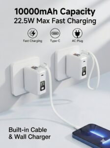 mackertop 3 in 1 travel power bank 10000mah | built in ac plug & cable charger