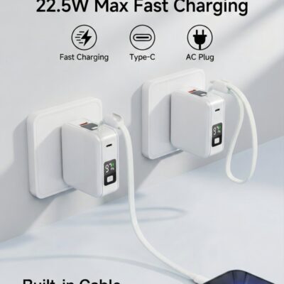 mackertop 3 in 1 travel power bank 10000mah | built in ac plug & cable charger