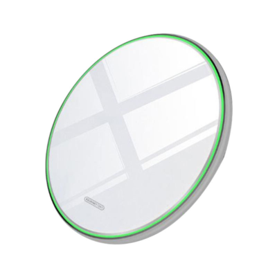 portable 15w qi universal wireless charger pad round light mirror with foreign object detection function