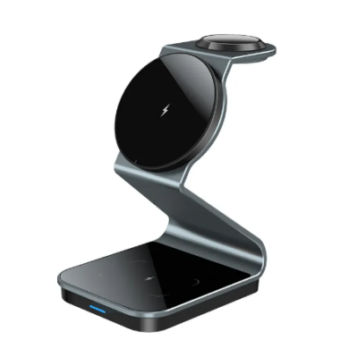 15w portable magnetic fast phone chargers aluminum alloy metal 3 in 1 charging station for phone watch & earbuds rohs certified